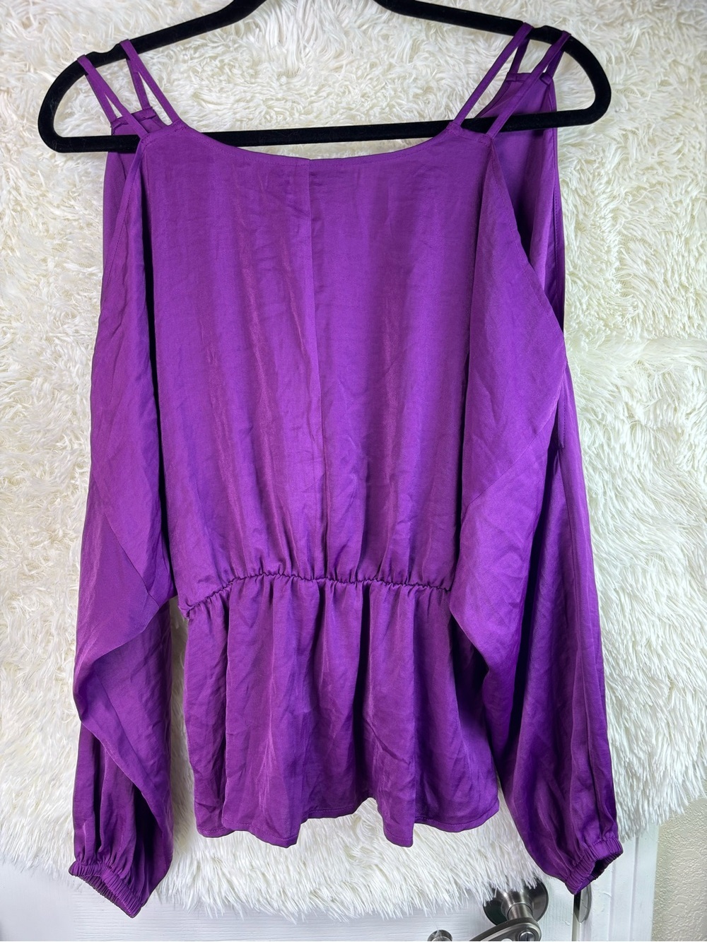 VENUS Vibrant Purple Cold-Shoulder Peplum Tunic - Picture 12 of 15
